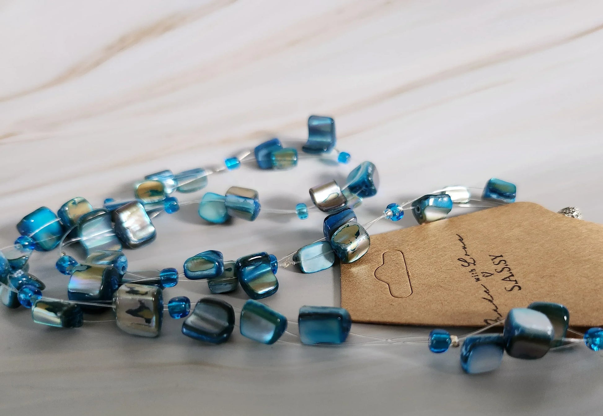 Azure shell chip bead floating necklace - Sassy by Sharmin Aziz