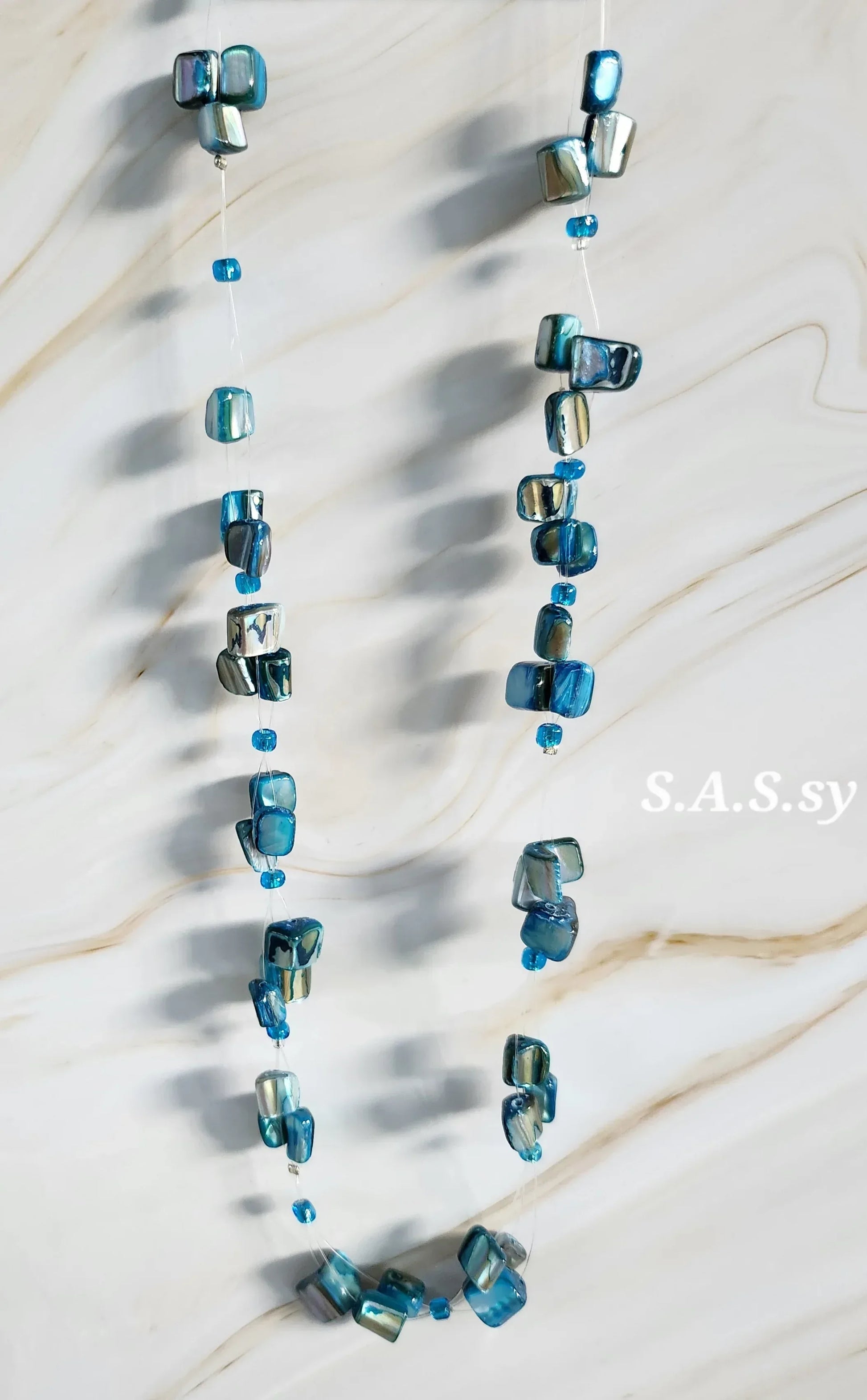Azure shell chip bead floating necklace - Sassy by Sharmin Aziz