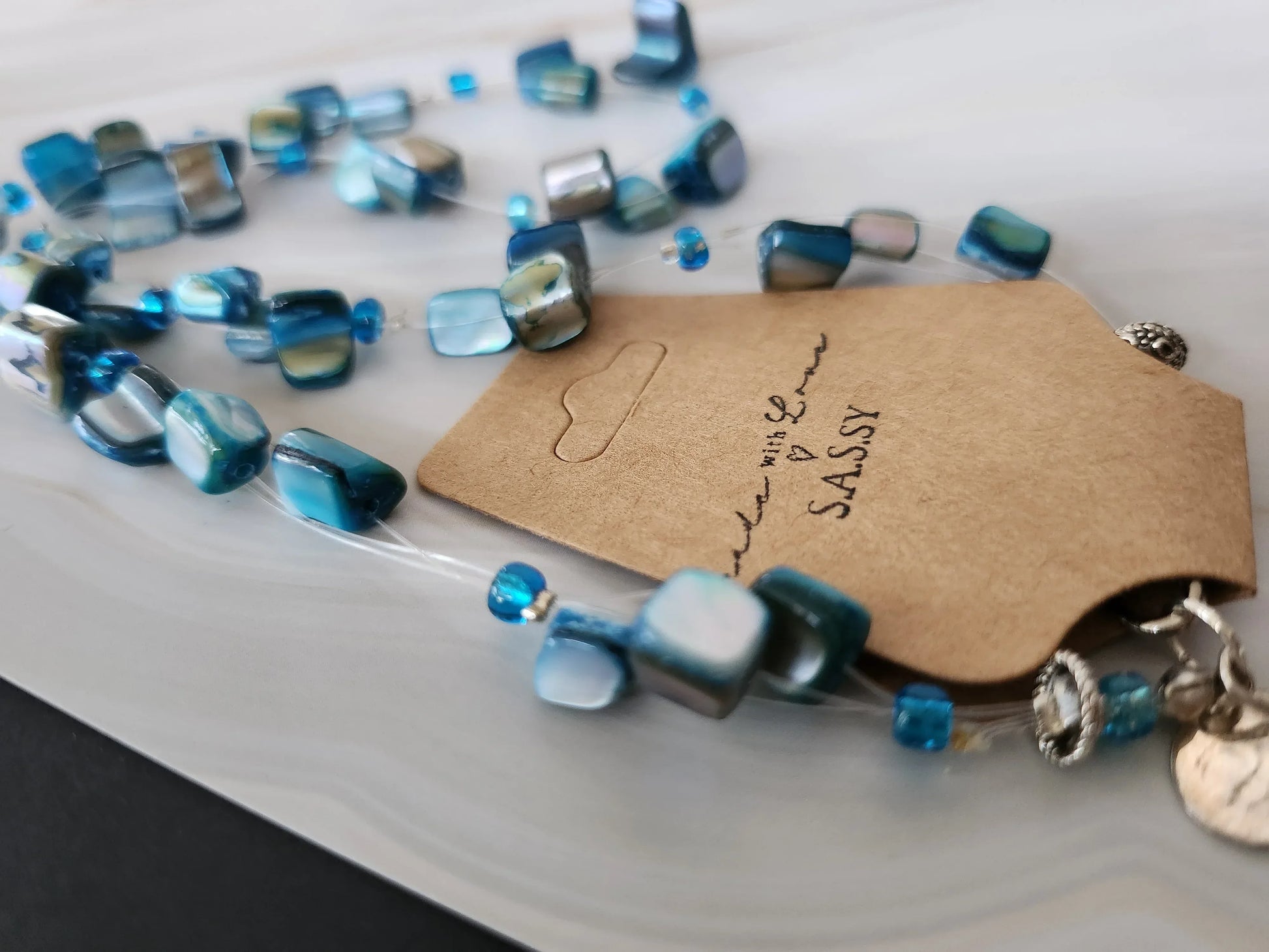 Azure shell chip bead floating necklace - Sassy by Sharmin Aziz