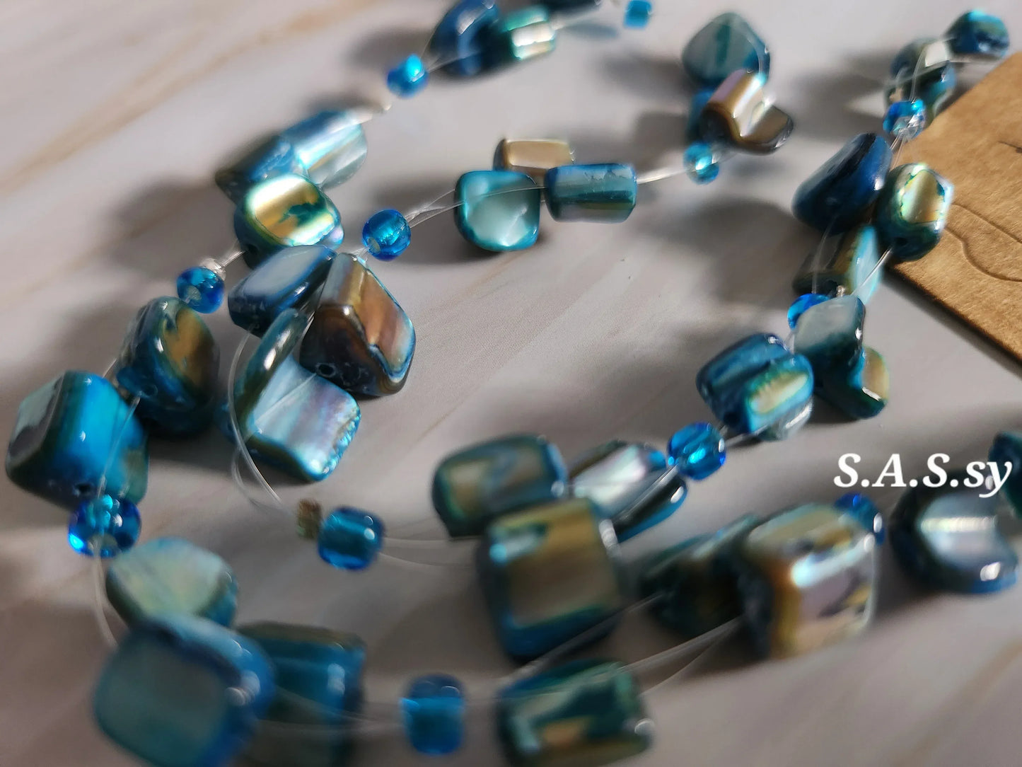 Azure shell chip bead floating necklace - Sassy by Sharmin Aziz