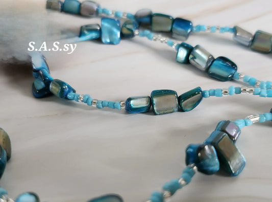 Azure shell chip bead with seed bead necklace - Sassy by Sharmin Aziz