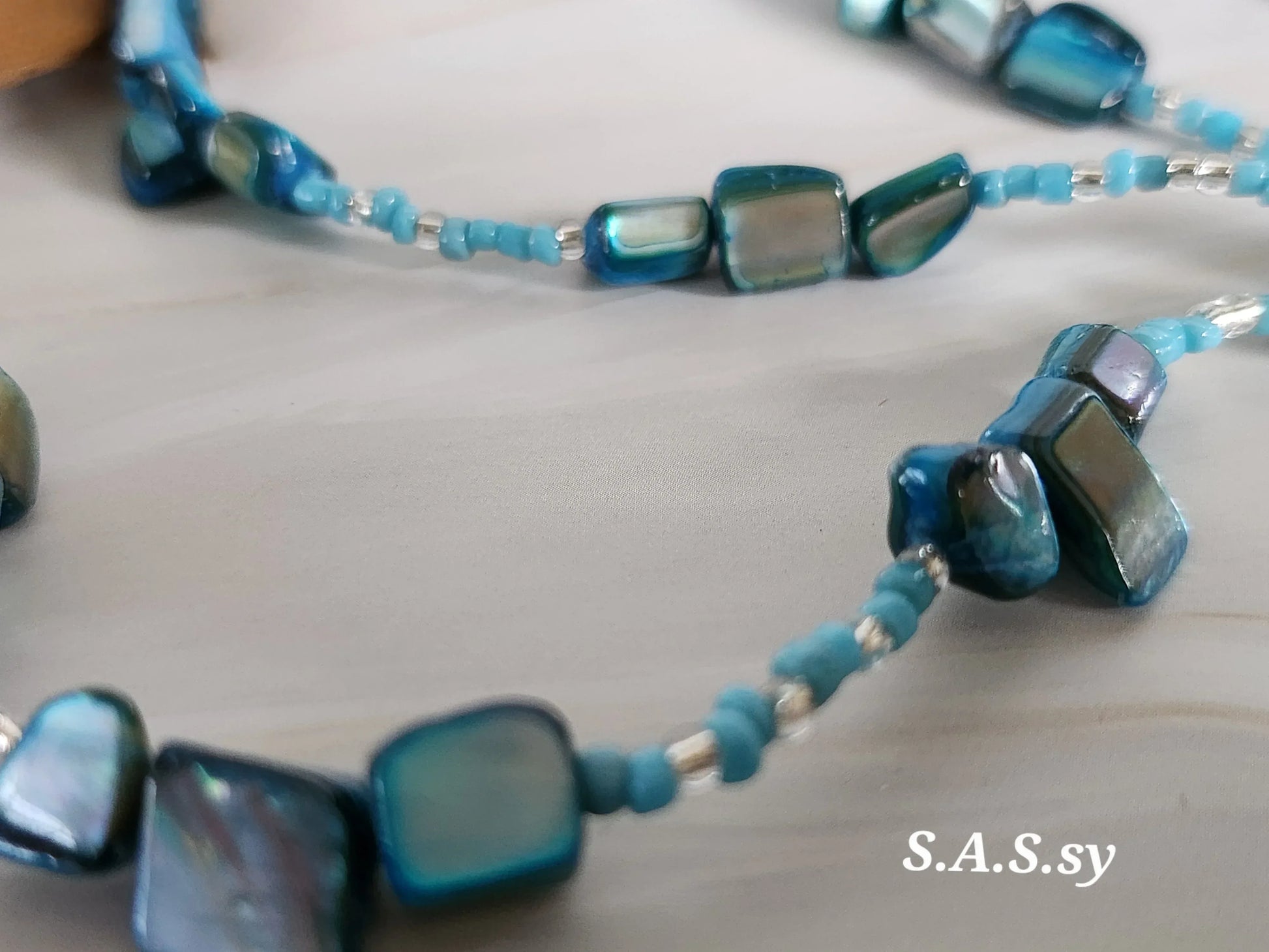Azure shell chip bead with seed bead necklace - Sassy by Sharmin Aziz