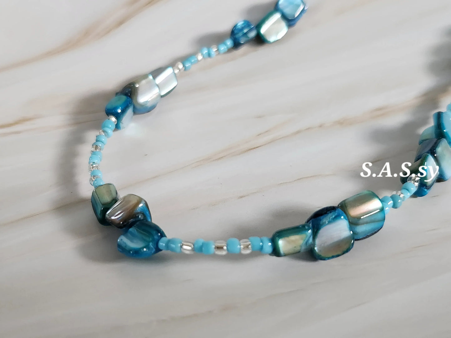 Azure shell chip bead with seed bead necklace - Sassy by Sharmin Aziz