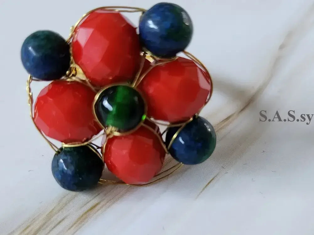 Red with Green Cluster Ring - Sassy by Sharmin Aziz