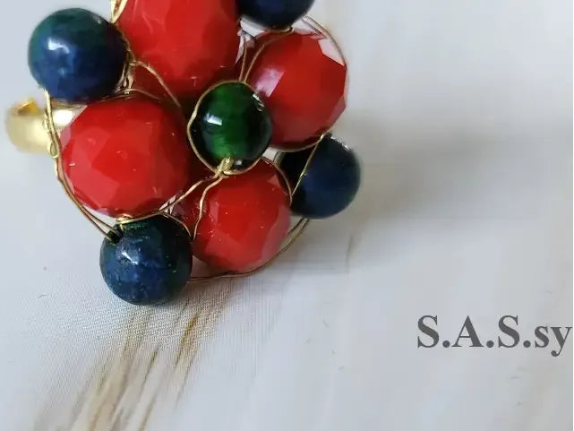 Red with Green Cluster Ring - Sassy by Sharmin Aziz