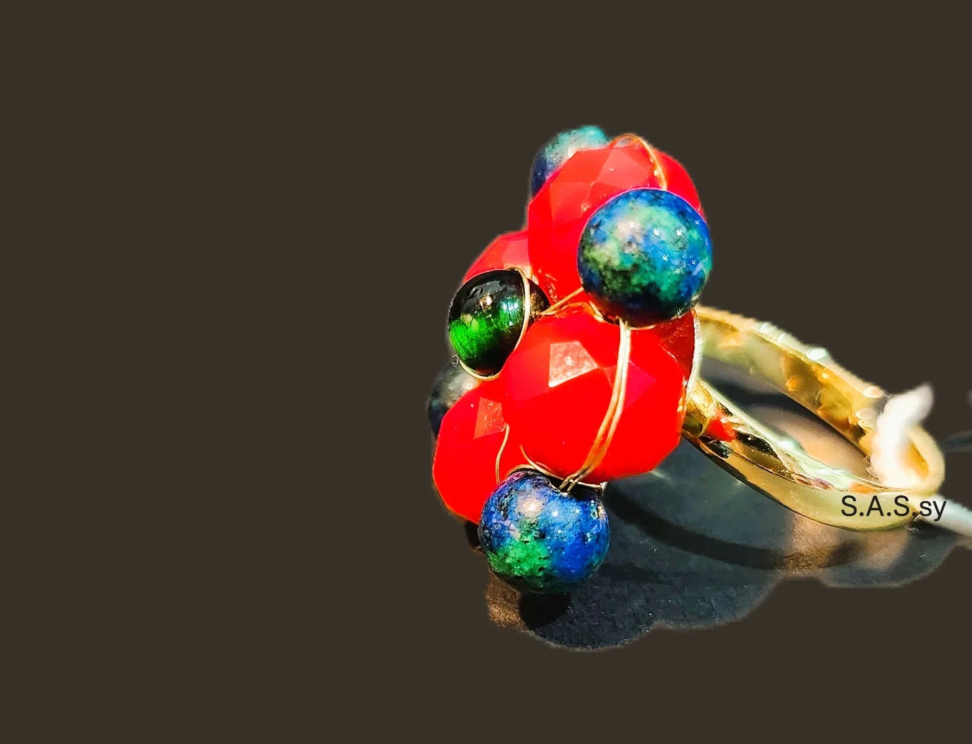 Red with Green Cluster Ring - Sassy by Sharmin Aziz