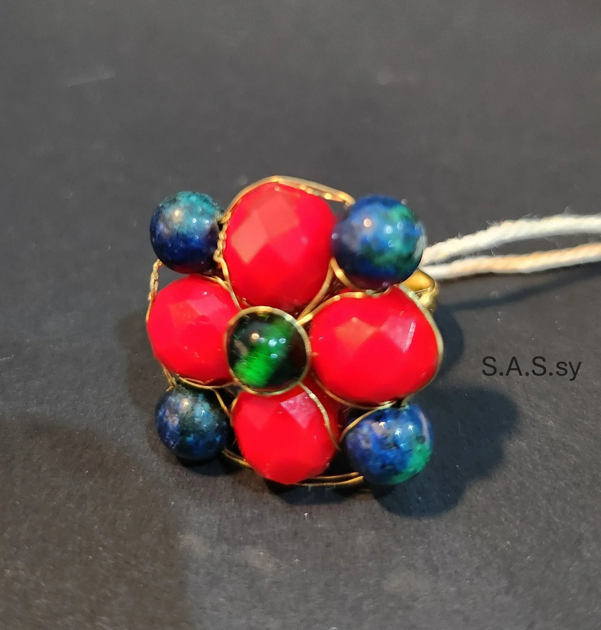 Red with Green Cluster Ring - Sassy by Sharmin Aziz