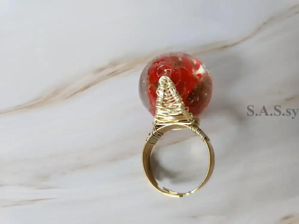 Red Wire Wrapped Solitaire ring- Sassy by Sharmin Aziz