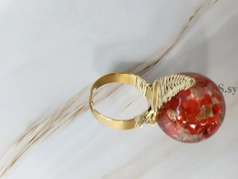 Red Wire Wrapped Solitaire ring- Sassy by Sharmin Aziz