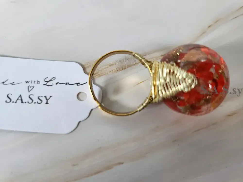Red Wire Wrapped Solitaire ring- Sassy by Sharmin Aziz