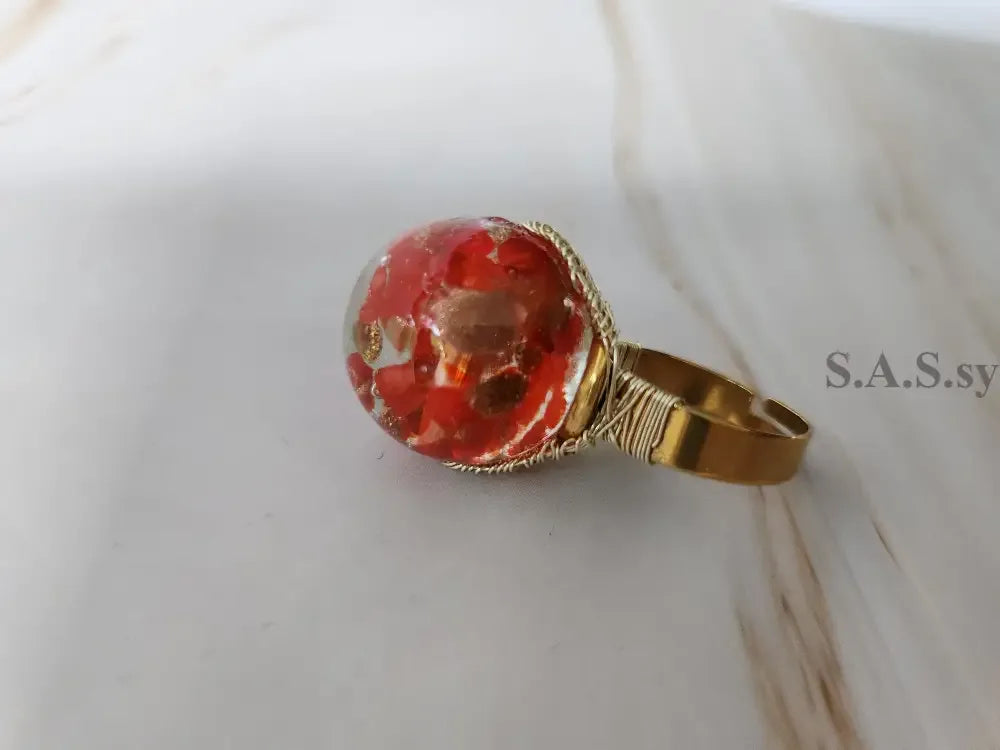 Red Wire Wrapped Solitaire ring- Sassy by Sharmin Aziz