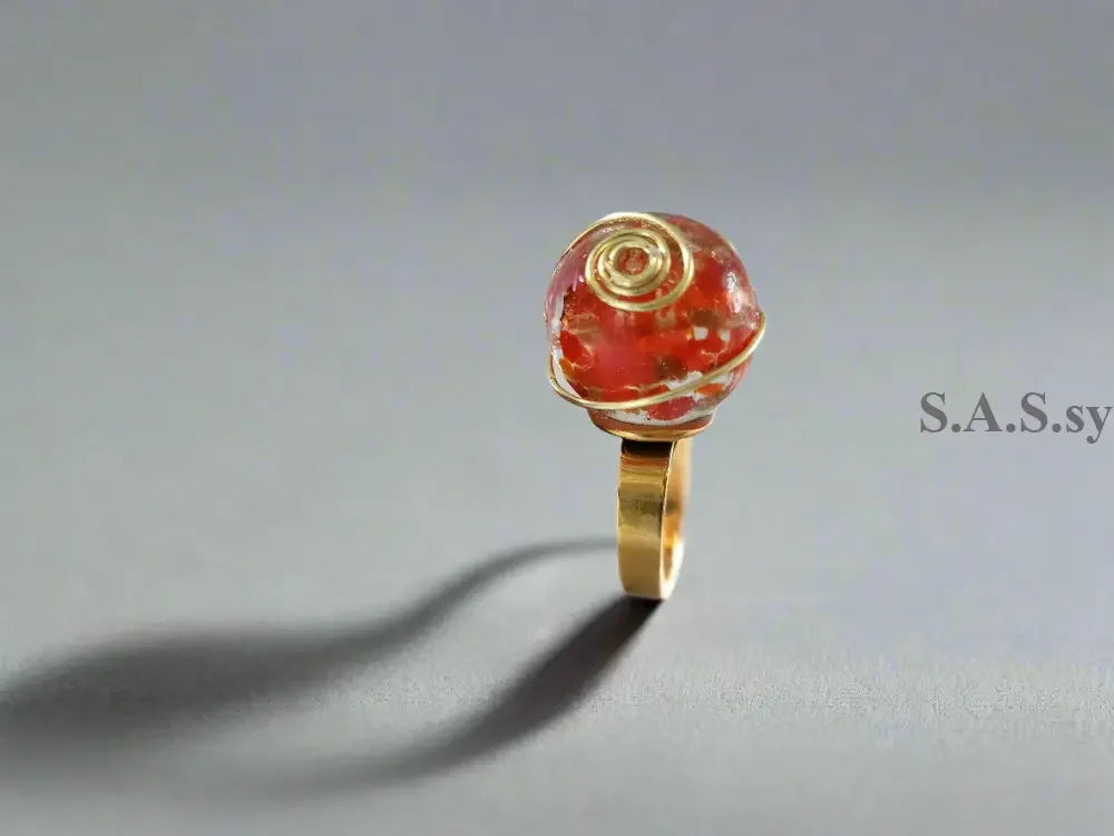 Red Wire Wrapped Solitaire ring- Sassy by Sharmin Aziz