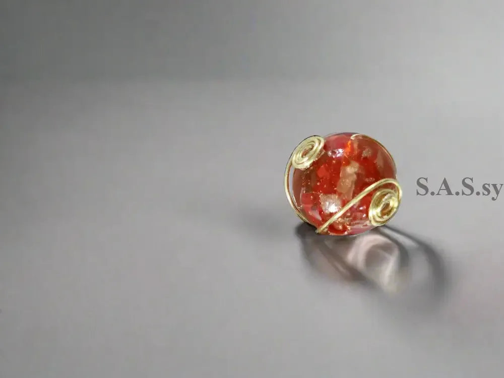 Red Wire Wrapped Solitaire ring- Sassy by Sharmin Aziz