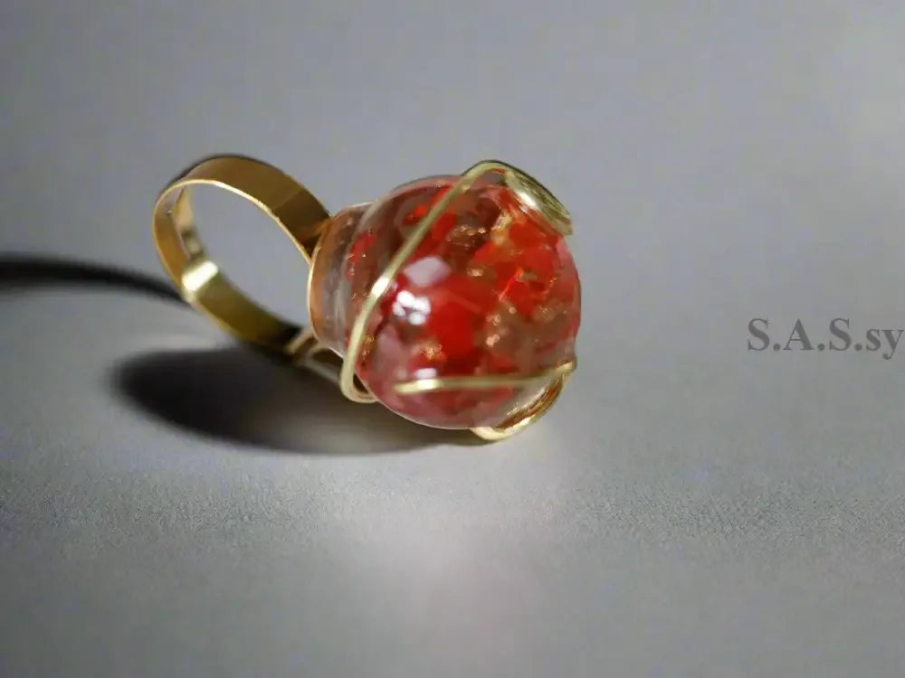 Red Wire Wrapped Solitaire ring- Sassy by Sharmin Aziz