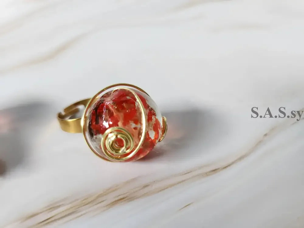 Red Wire Wrapped Solitaire ring- Sassy by Sharmin Aziz