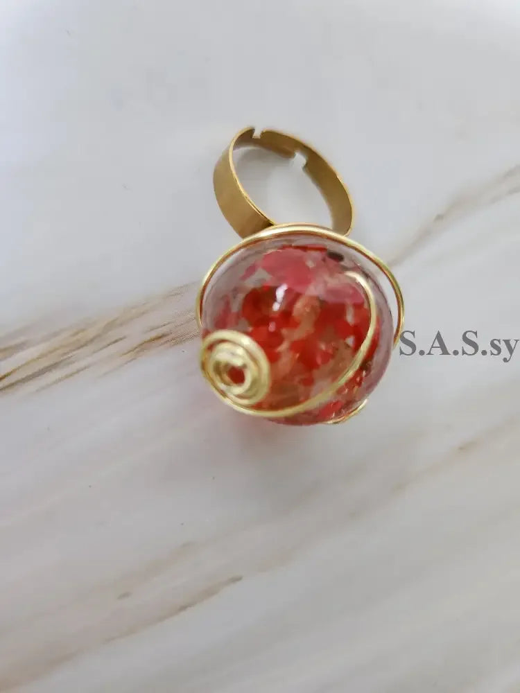 Red Wire Wrapped Solitaire ring- Sassy by Sharmin Aziz
