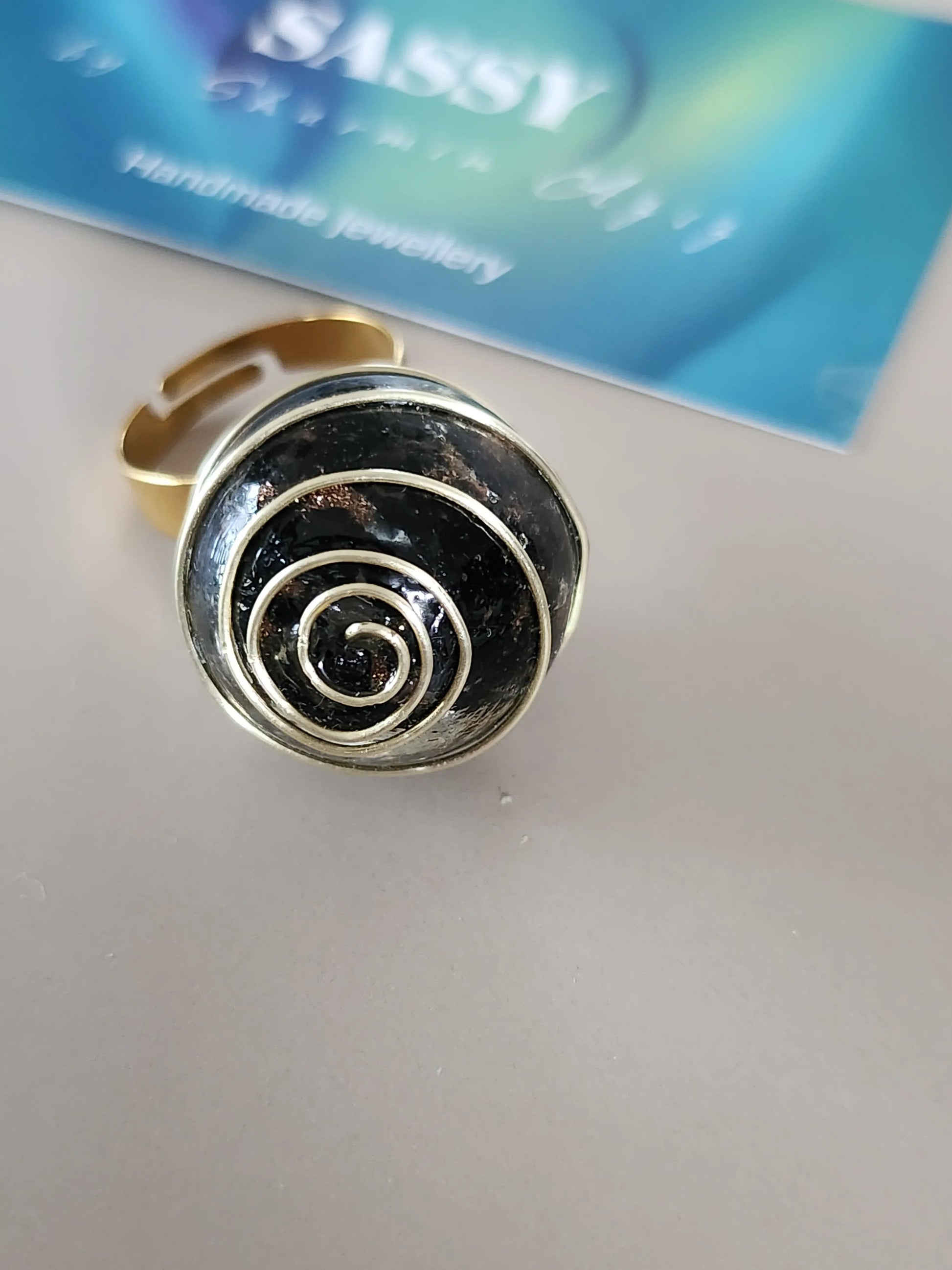 Black Wire Wrapped Solitaire ring- Sassy by Sharmin Aziz