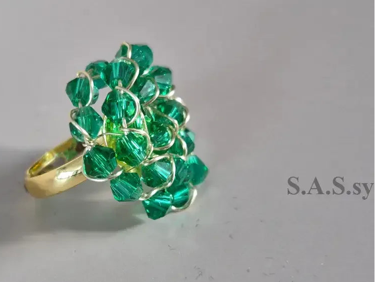 Green Crystal Wire Wrapped Cluster Ring - Sassy by Sharmin Aziz
