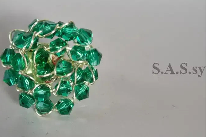 Green Crystal Wire Wrapped Cluster Ring - Sassy by Sharmin Aziz