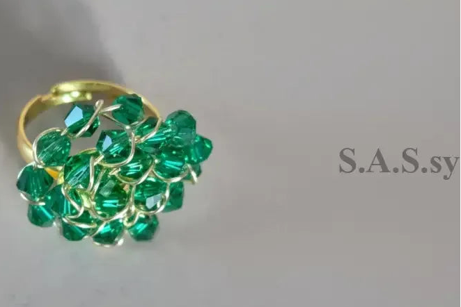 Green Crystal Wire Wrapped Cluster Ring - Sassy by Sharmin Aziz