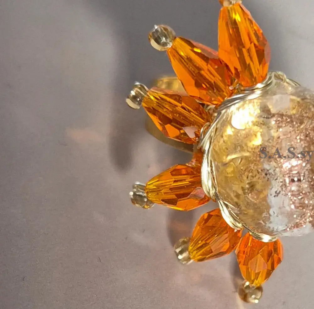 Orange Half Flower Ring - Sassy by Sharmin Aziz
