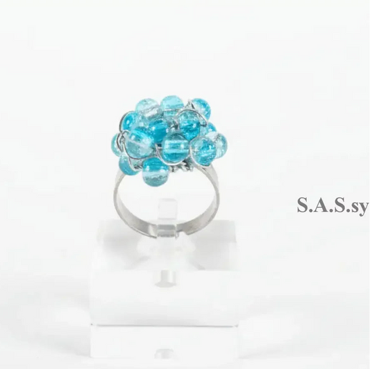 Aqua Wire Wrapped Cluster Ring - Sassy by Sharmin Aziz