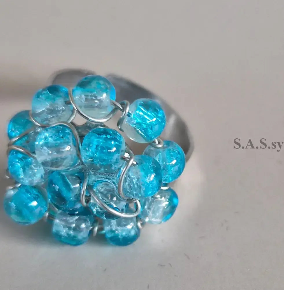 Aqua Wire Wrapped Cluster Ring - Sassy by Sharmin Aziz
