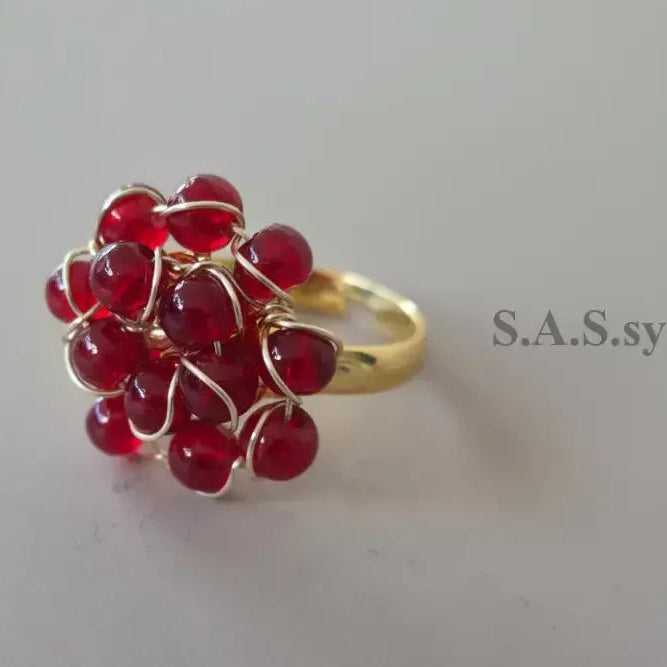 Red Wire Wrapped Cluster Ring - Sassy by Sharmin Aziz