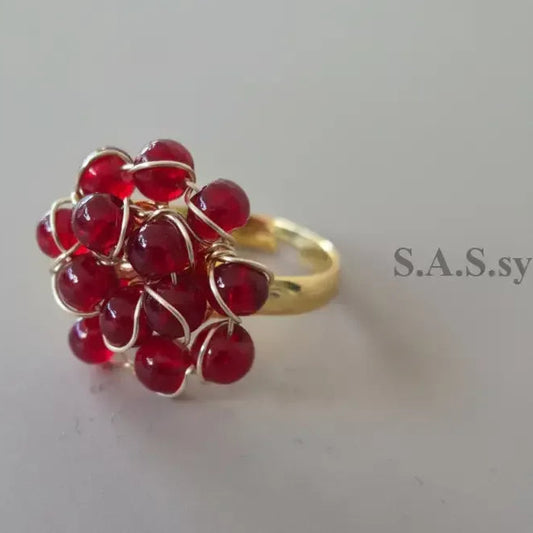Red Wire Wrapped Cluster Ring - Sassy by Sharmin Aziz