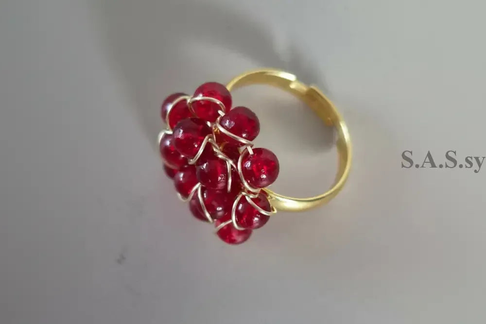 Red Wire Wrapped Cluster Ring - Sassy by Sharmin Aziz