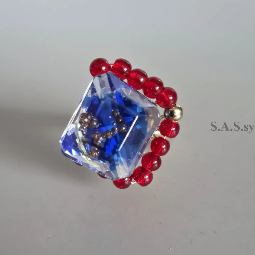 Blue Square Wire-Wrapped Ring - Sassy by Sharmin Aziz