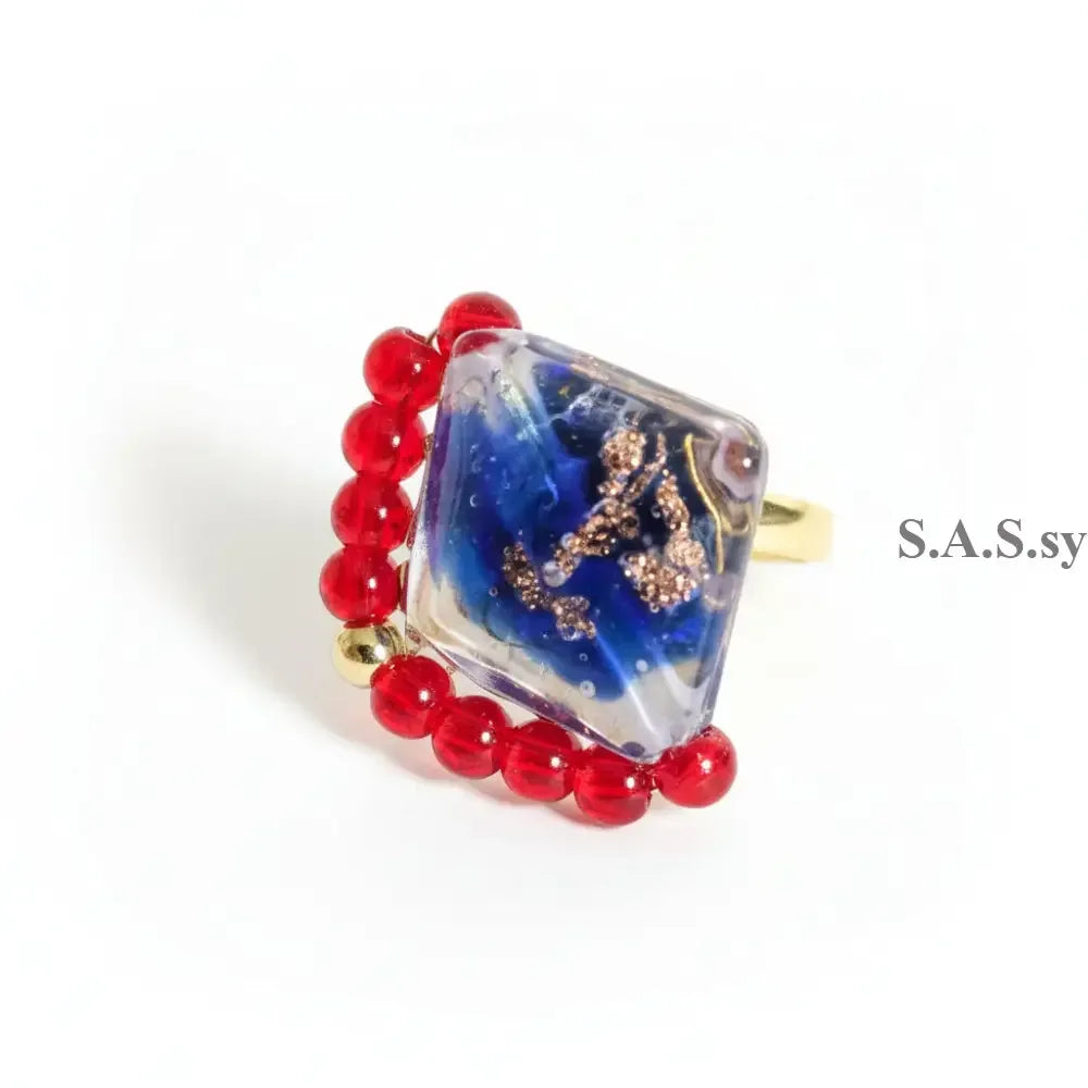 Blue Square Wire-Wrapped Ring - Sassy by Sharmin Aziz