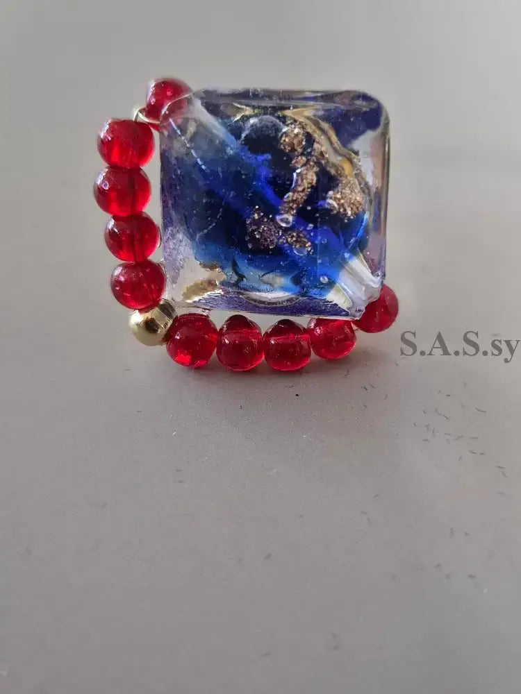 Blue Square Wire-Wrapped Ring - Sassy by Sharmin Aziz