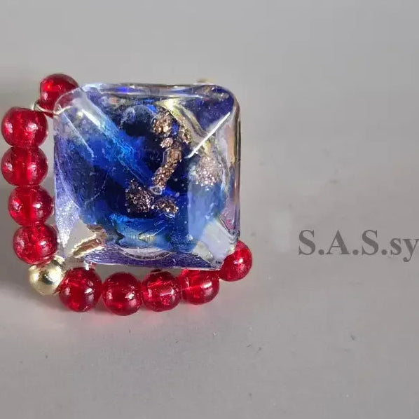 Blue Square Wire-Wrapped Ring - Sassy by Sharmin Aziz
