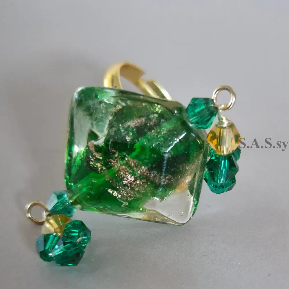 Green glass bead Charm Ring - Sassy by Sharmin Aziz