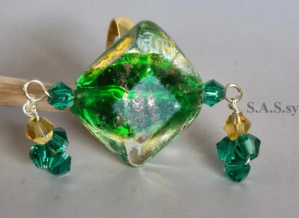 Green glass bead Charm Ring - Sassy by Sharmin Aziz
