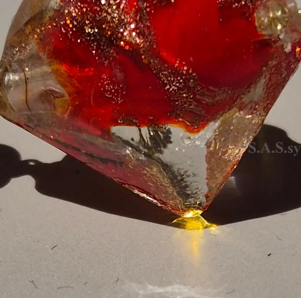 Red square glass bead with pearl flower charm handmade ring - Sassy by Sharmin Aziz