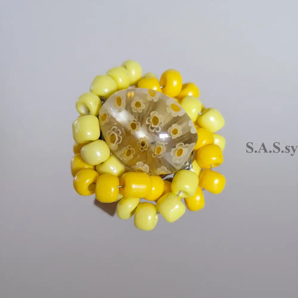 Oval Millefiori_Glass_Yellow_Halo Cocktail Ring - Sassy by Sharmin Aziz