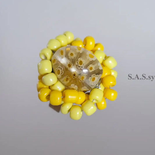 Oval Millefiori_Glass_Yellow_Halo Cocktail Ring - Sassy by Sharmin Aziz