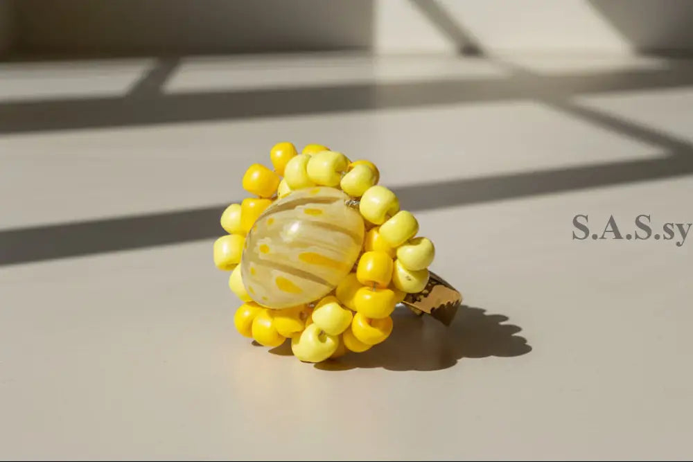 Oval Millefiori_Glass_Yellow_Halo Cocktail Ring - Sassy by Sharmin Aziz