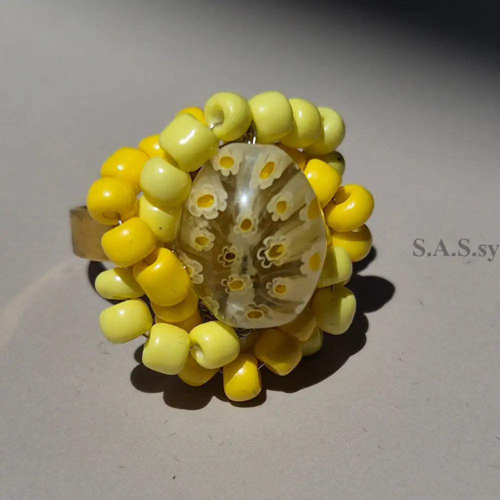 Oval Millefiori_Glass_Yellow_Halo Cocktail Ring - Sassy by Sharmin Aziz
