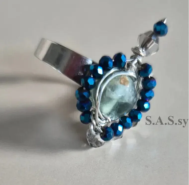 Teal Wire-Wrapped Ring - Sassy by Sharmin Aziz