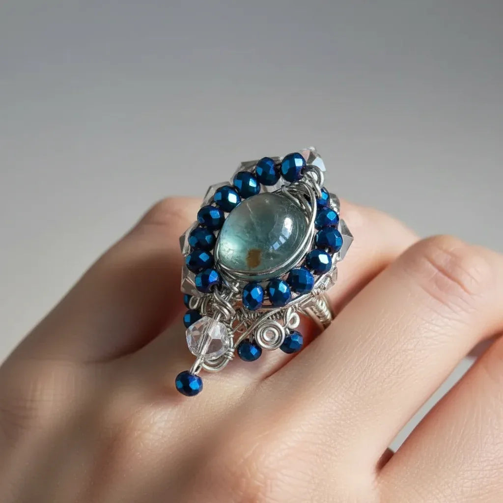Teal Wire-Wrapped Ring - Sassy by Sharmin Aziz