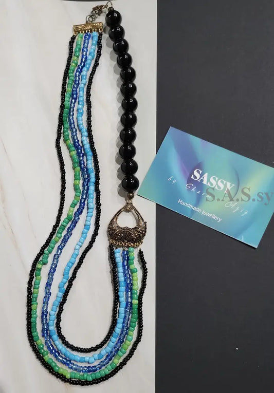 Black Blue and Green Multi Strand Necklace N08