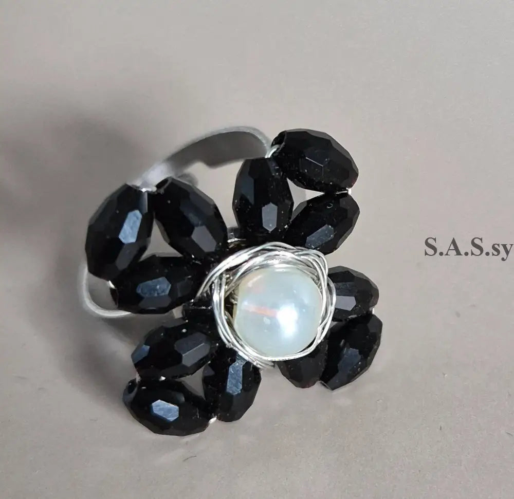 Black Flower Cocktail Ring - Sassy by Sharmin Aziz