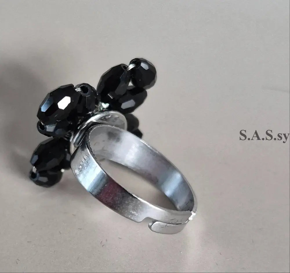 Black Flower Cocktail Ring - Sassy by Sharmin Aziz