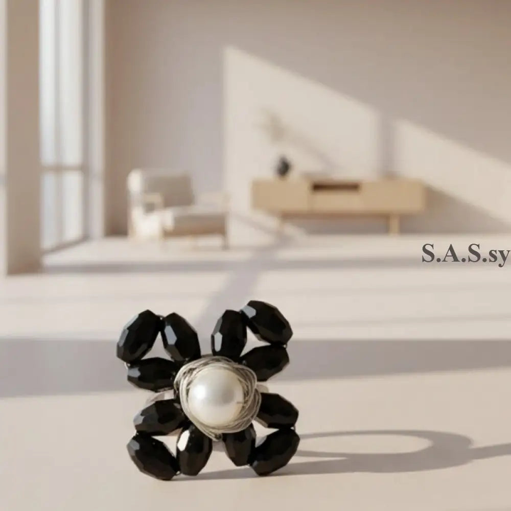 Black Flower Cocktail Ring - Sassy by Sharmin Aziz
