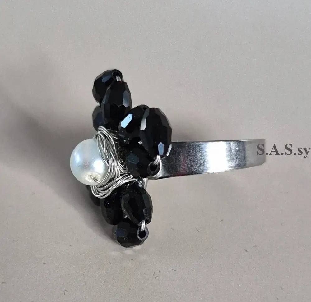 Black Flower Cocktail Ring - Sassy by Sharmin Aziz