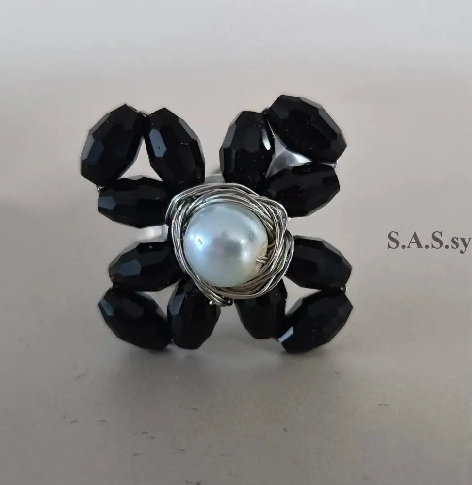 Black Flower Cocktail Ring - Sassy by Sharmin Aziz