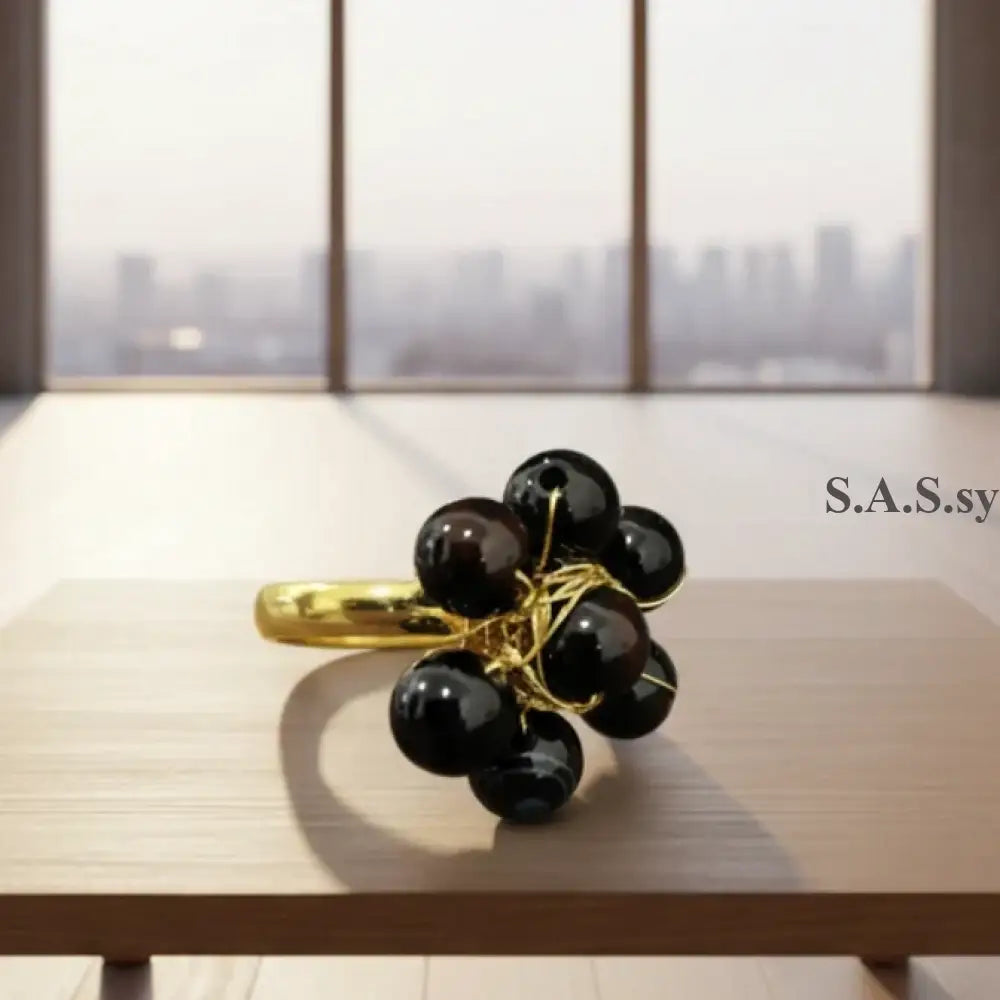 Black Onyx Wire wrapped Flower Ring - Sassy by Sharmin Aziz